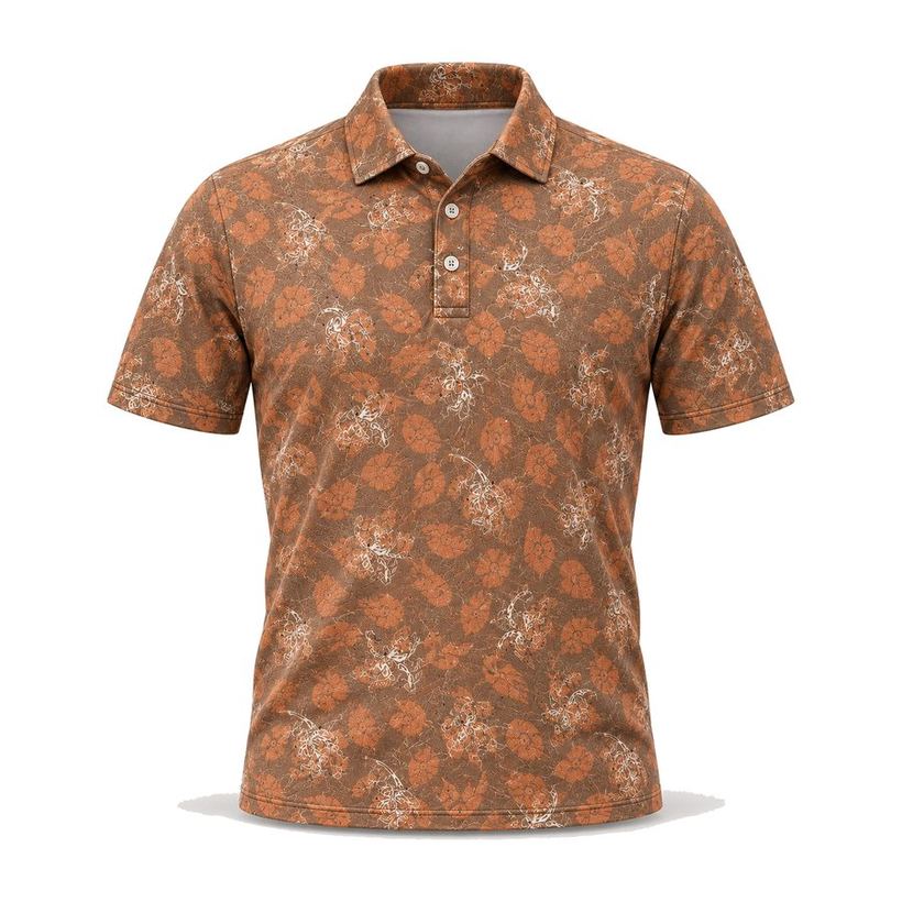 Rust Floral Printed Polo by Maxido Golf