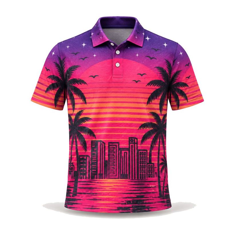 Neon Sunset Printed Polo by Maxido Golf