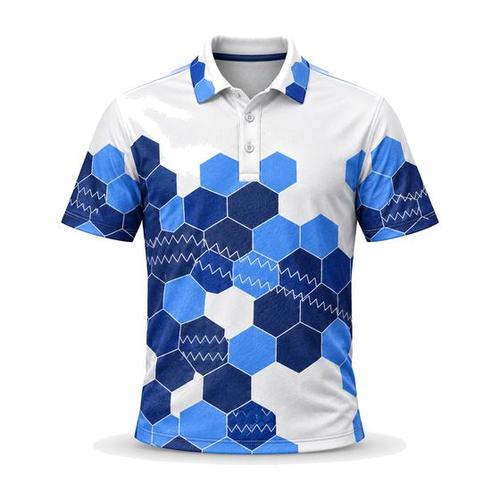 Blue Hexagon Printed Polo golf product by Maxido Golf